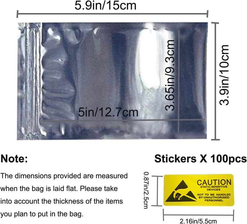 Zoolfix Antistatic Bags, 100pcs Resealable ESD Bags 4x6inches with Labels for GPU Hard Drive SSD HDD and Electronic Device (Ziplock-4X6-100pc) - Image 2